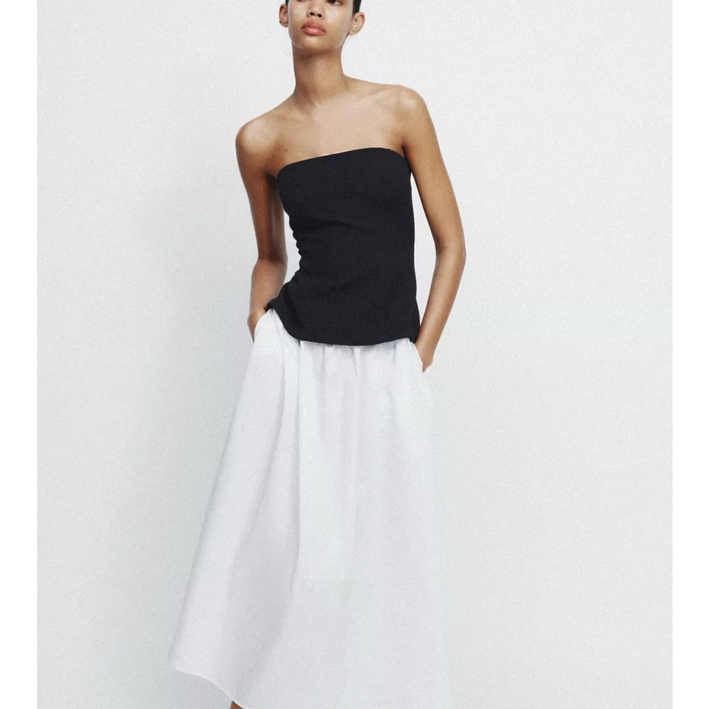 NWT Zara White Drop Waist Midi Cocktail Dress